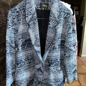 Women's vintage wool Blue Patterned Jacket blazer